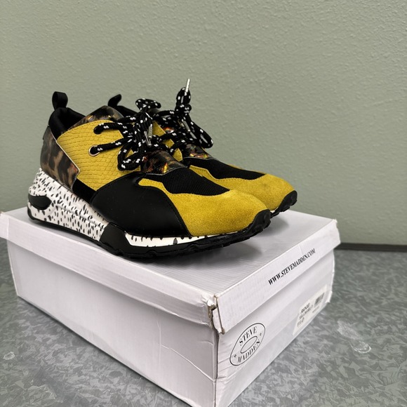 Steve Madden Ridge‎ Sneaker Shoes Mens 11B Leopard Dalmatian Black Yellow - Picture 1 of 16